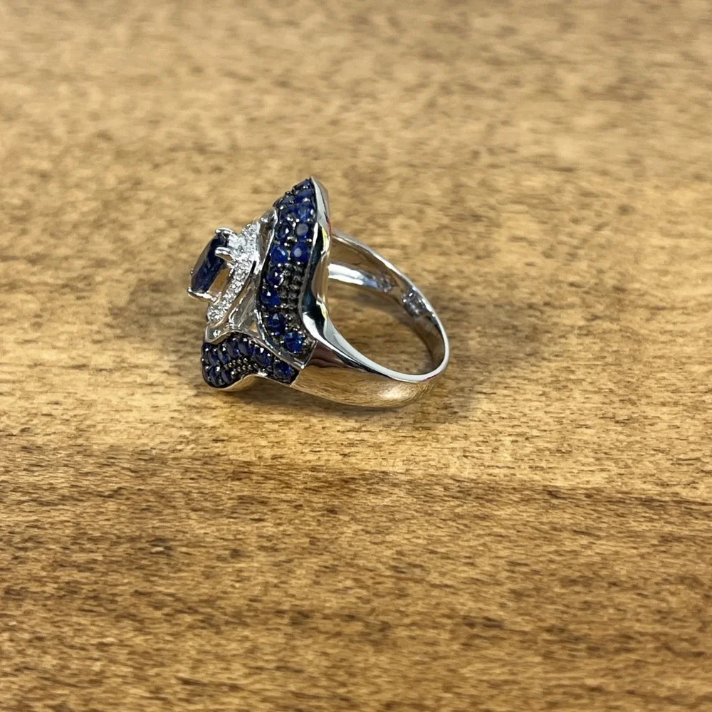 Clyde Duneier CID 14k gold Royal Blue Sapphire‎ & Diamond ring 5.7g Sz 6